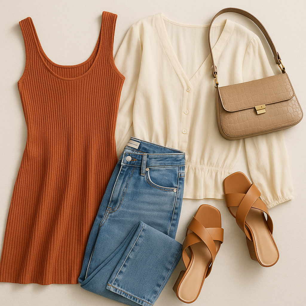 A vibrant display of women’s clothing, shoes, and accessories marked with sale tags.