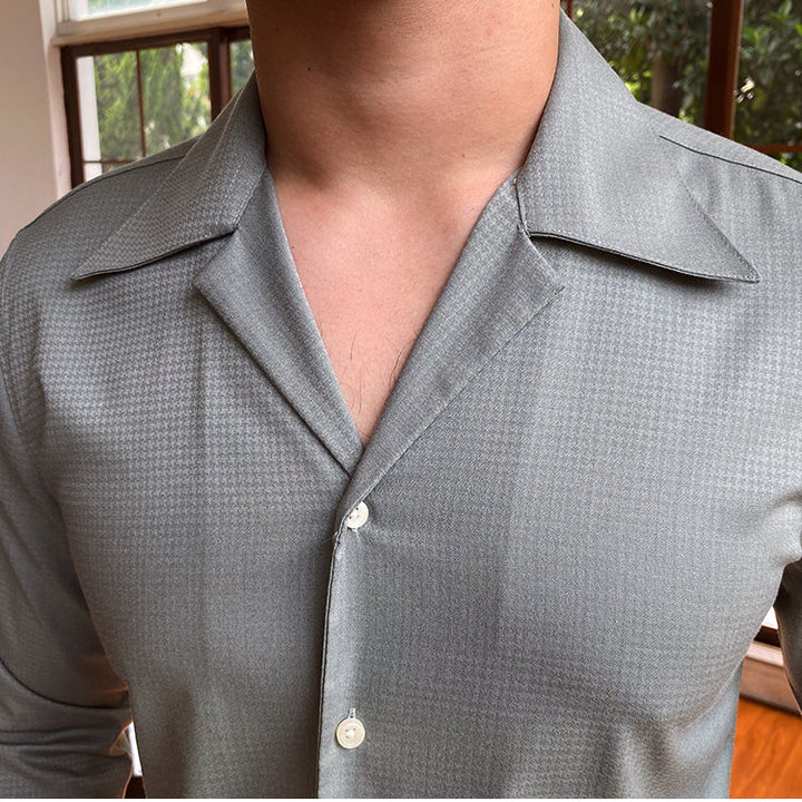 Bramley™ | Men’s Cuban Collar Bamboo Houndstooth Shirt | Green / S(US) | Toronty Ottawa