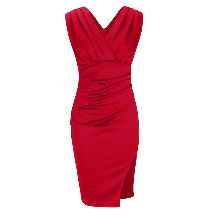 Allure™ | Sculpted V-Neck Slit Gown | Red / S | Toronty Ottawa