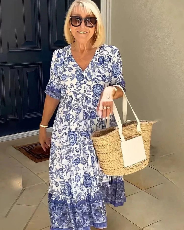 Valeria | Elegant V-Neck Floral Maxi Dress | Blue / S (8-10) | Toronty Ottawa