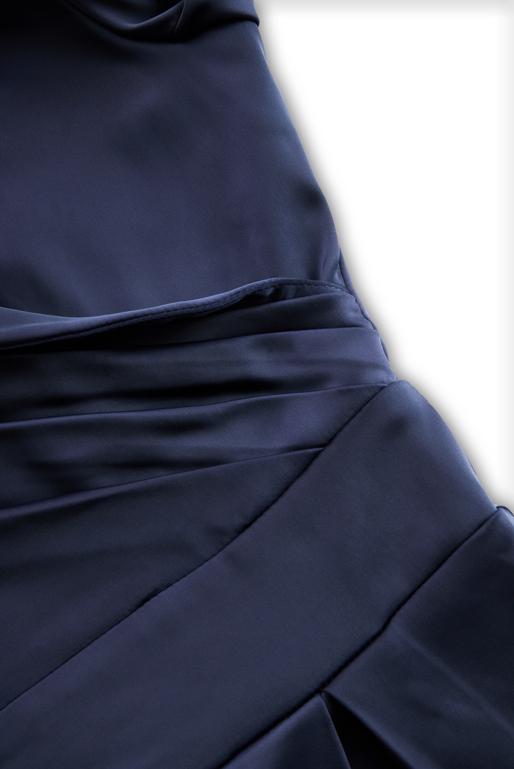 SatinEra™ Women’s Vintage Draped-Collar Midi Dress