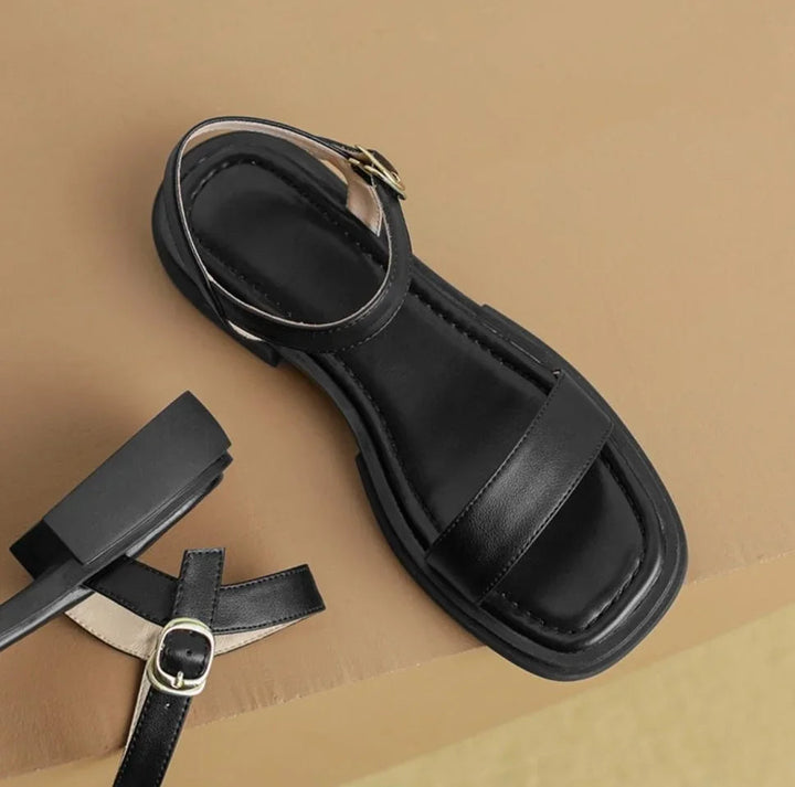 Paige – Minimal Leather Strap Sandals | Black / 3-3.5 | Toronty Ottawa
