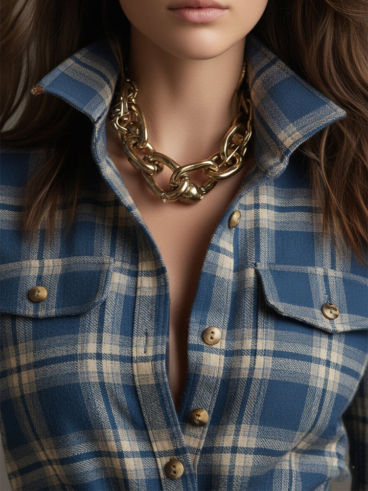 EthniLapel™ Women’s Retro Plaid Maxi Dress – Reddish Brown