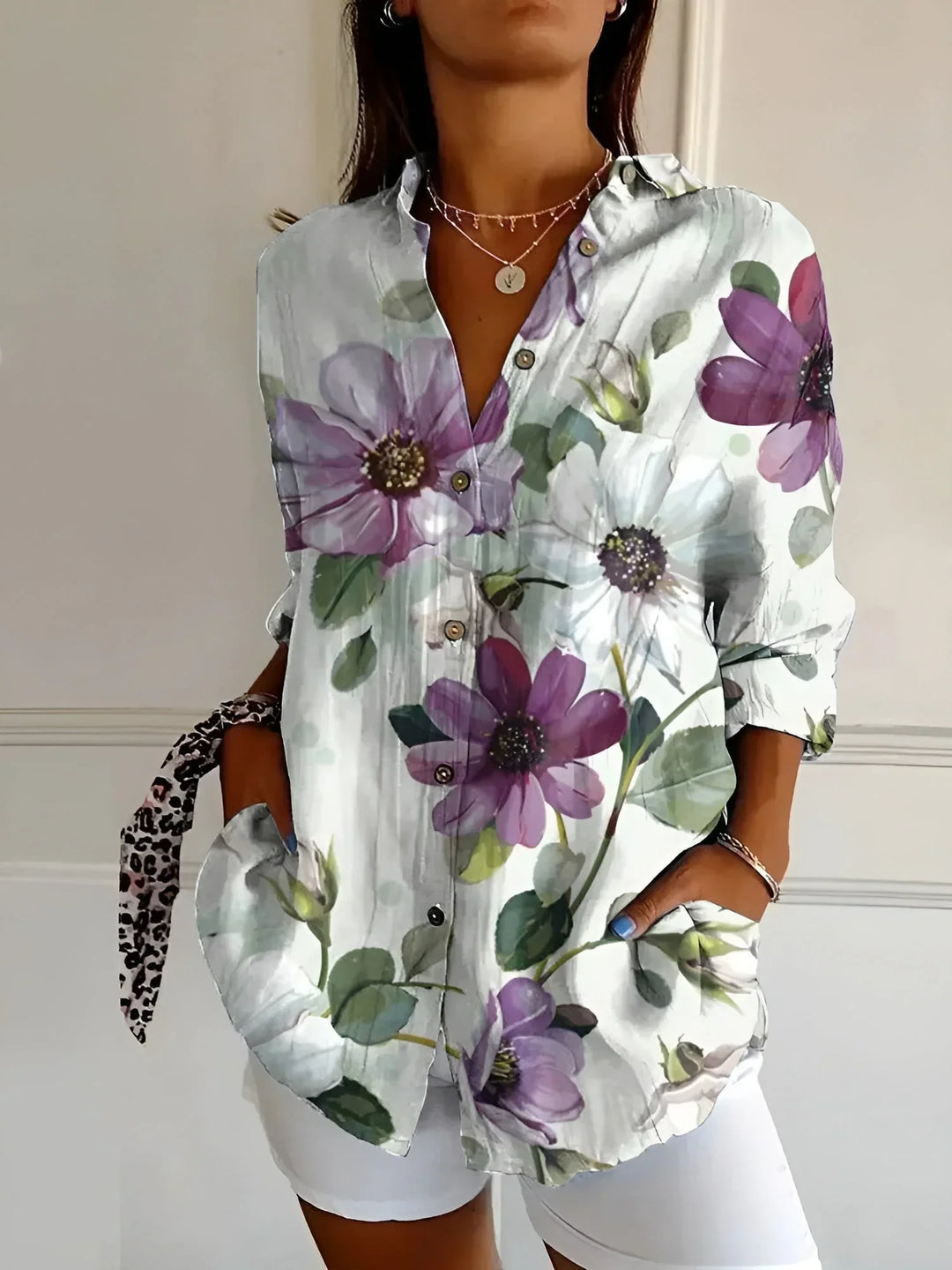 Jenna – Light Cotton Everyday Blouse | White-Lila / S | Toronty Ottawa