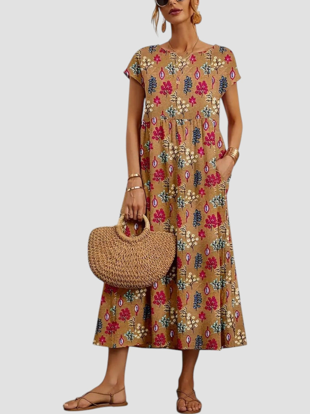 Rose – Floral Summer Dress | Khaki / S | Toronty Ottawa