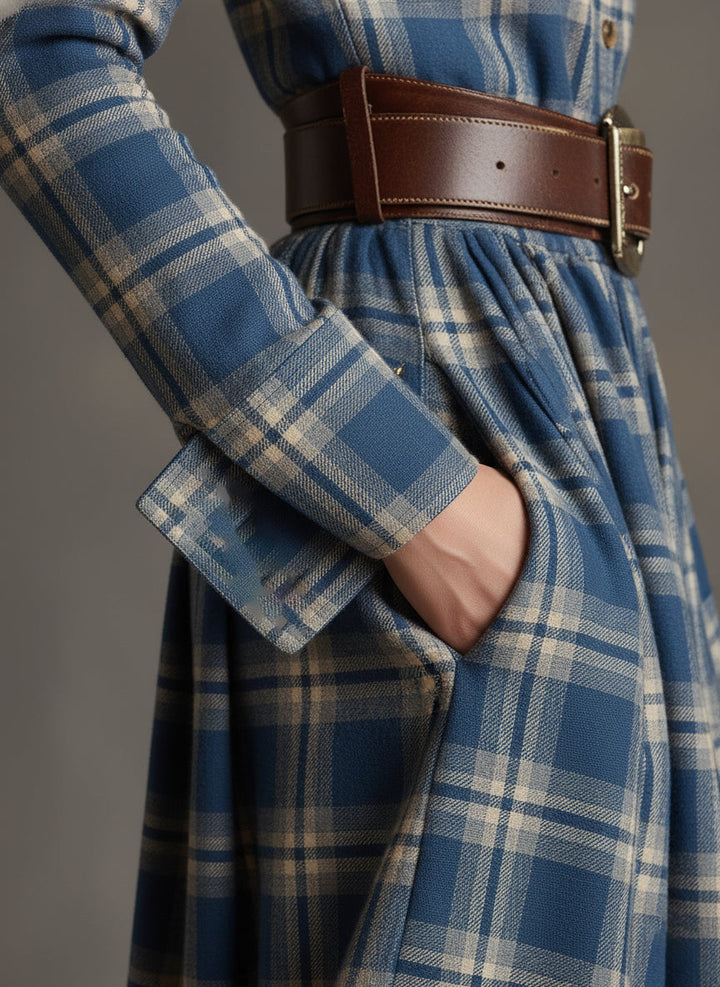 EthniLapel™ Women’s Retro Plaid Maxi Dress – Reddish Brown