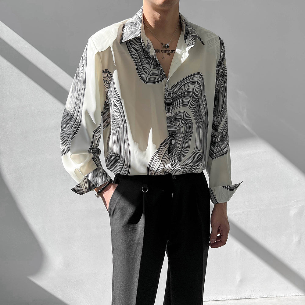 Verdanza™ | Men’s Geometric Drape Short Sleeve Shirt | White-Long Sleeve / M | Toronty Ottawa