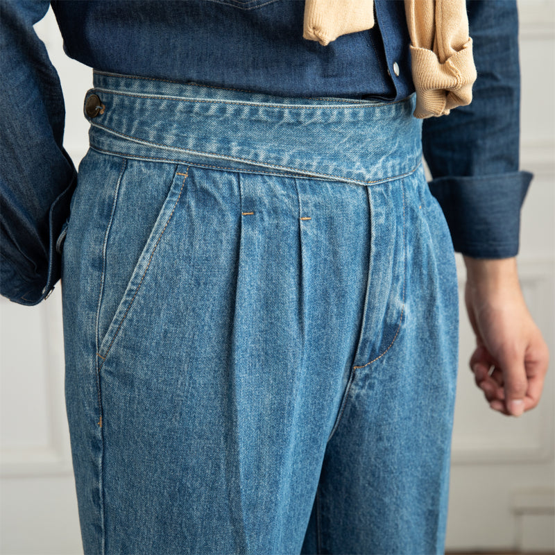 Hadleigh™ | Men’s Retro High-Waist Slim Denim Pants | Light Blue / 29 | Toronty Ottawa