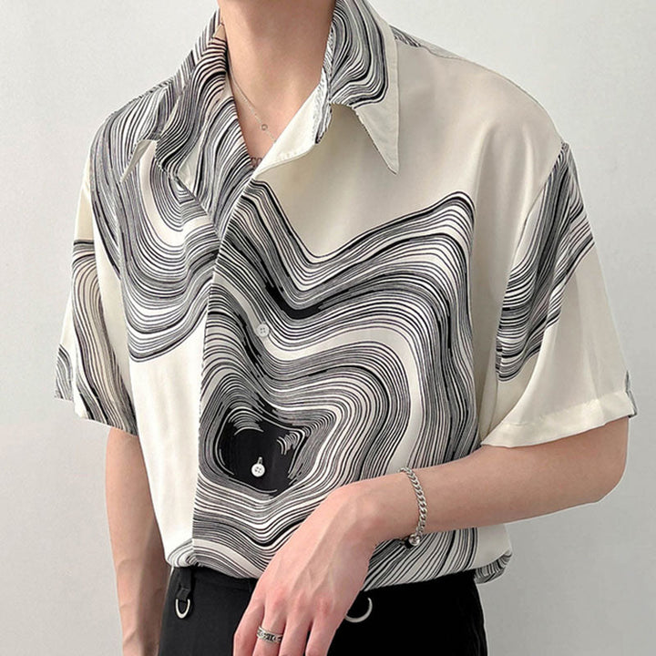 Verdanza™ | Men’s Geometric Drape Short Sleeve Shirt | White / M | Toronty Ottawa