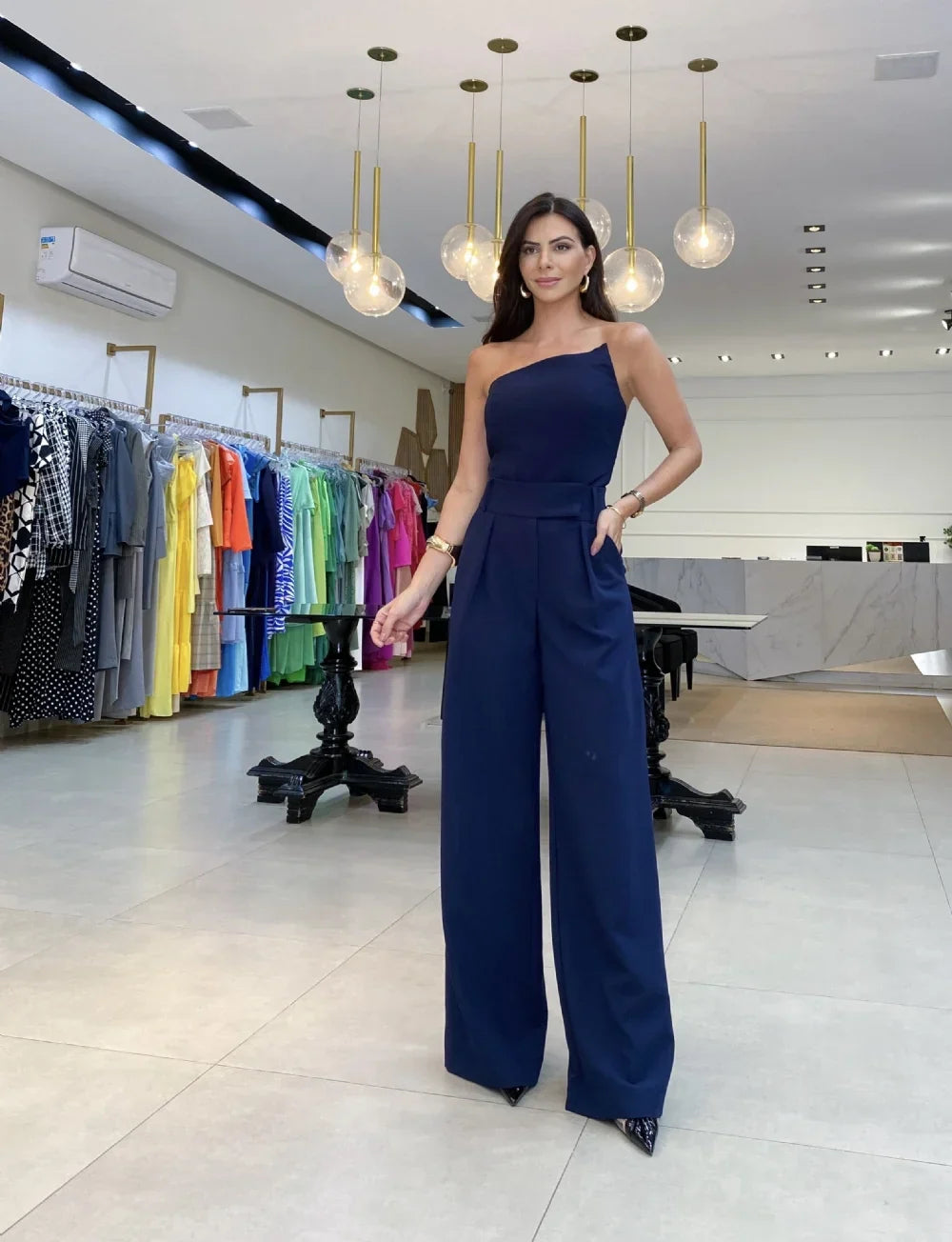 Mira | Minimalist One-Shoulder Palazzo Set | Blue / XS | Toronty Ottawa