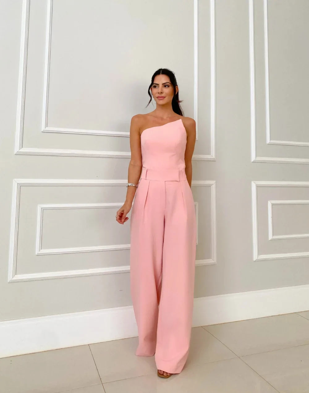 Mira | Minimalist One-Shoulder Palazzo Set | Pink / XS | Toronty Ottawa