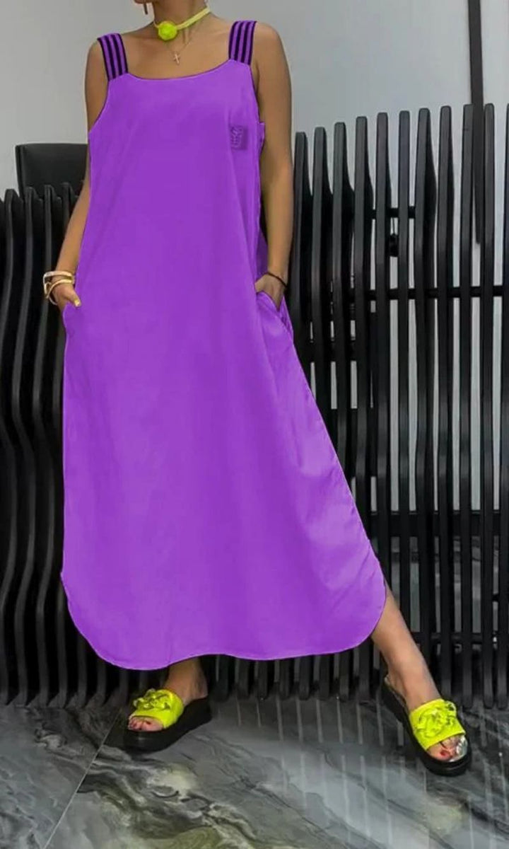 Meadowline™ | Striped Suspender Maxi Dress | Purple / S | Toronty Ottawa