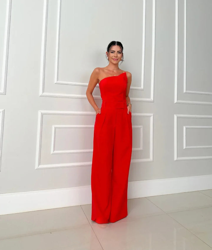 Mira | Minimalist One-Shoulder Palazzo Set | Red / XS | Toronty Ottawa