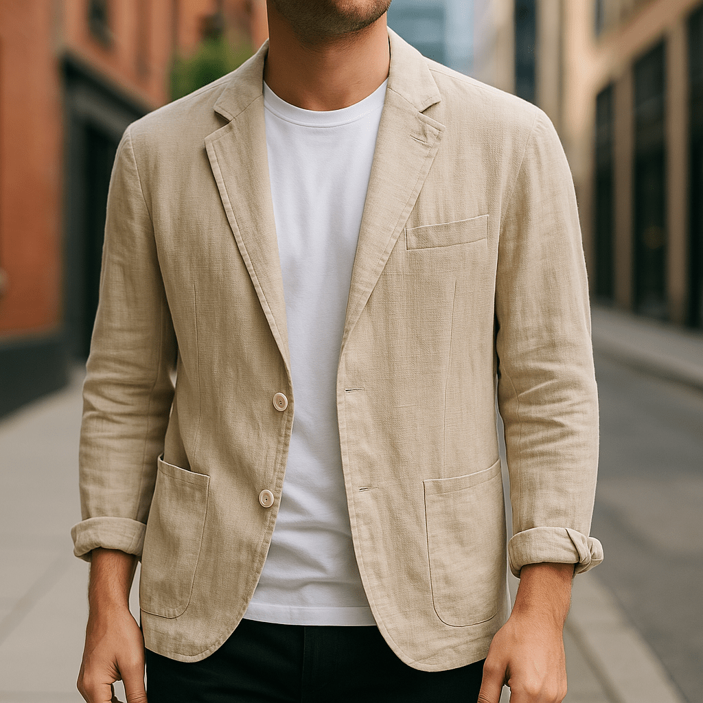 Varenzo™ | Men’s Relaxed Linen Blend Blazer | Beige / S | Toronty Ottawa