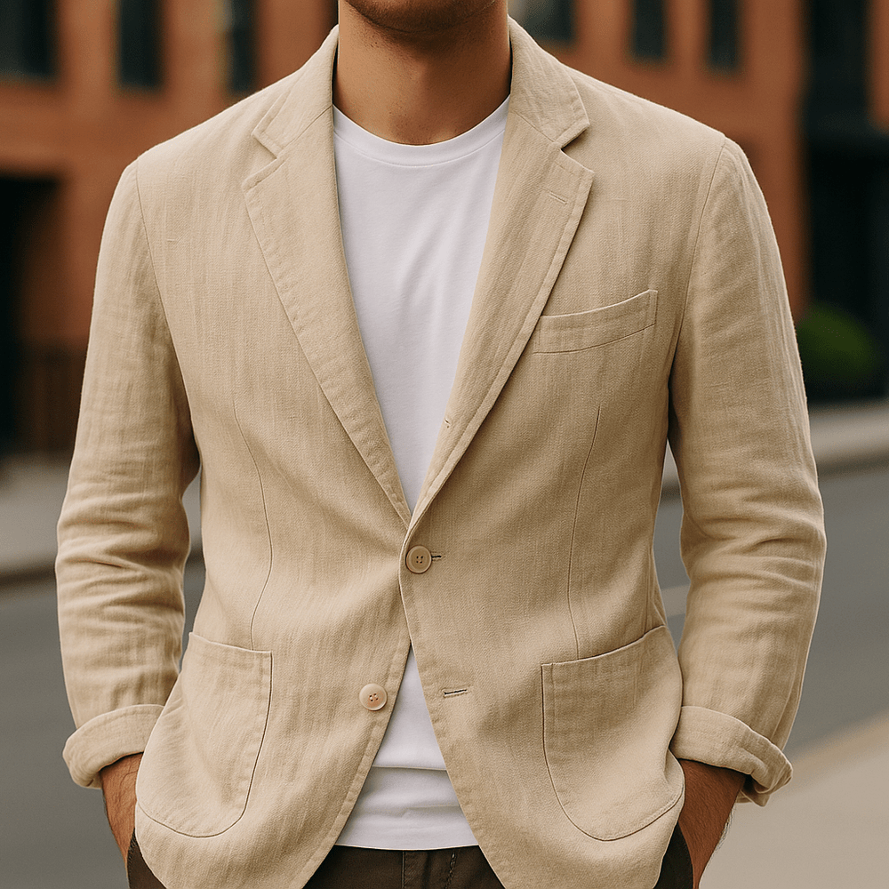Varenzo™ | Men’s Relaxed Linen Blend Blazer | Beige / S | Toronty Ottawa