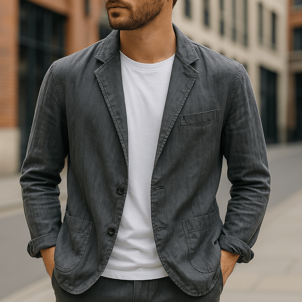 Varenzo™ | Men’s Relaxed Linen Blend Blazer | Gray / S | Toronty Ottawa