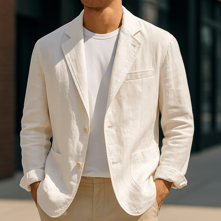 Varenzo™ | Men’s Relaxed Linen Blend Blazer | Creme White / S | Toronty Ottawa