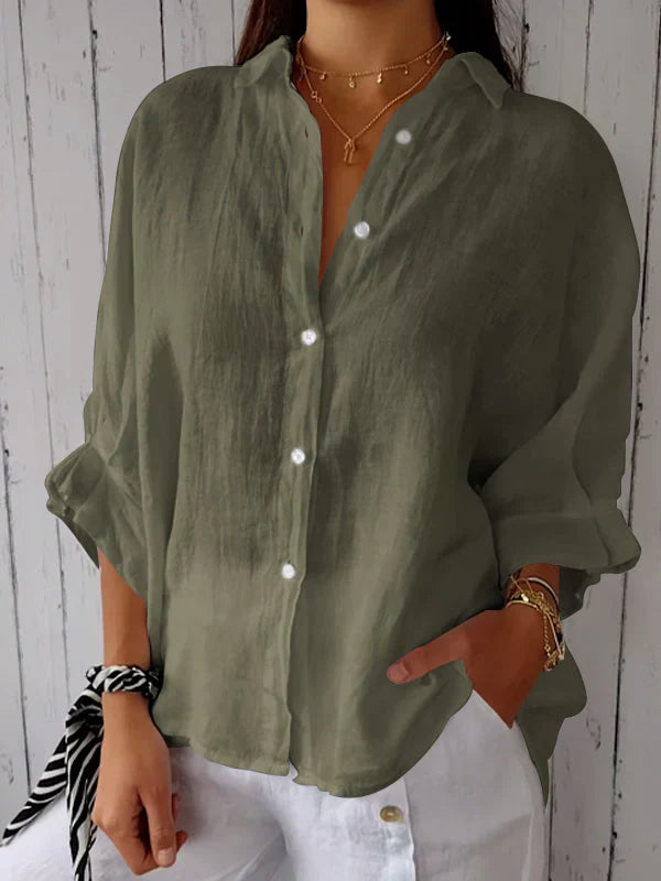 Hannah – Timeless Button-Up Shirt | Olive green / S | Toronty Ottawa