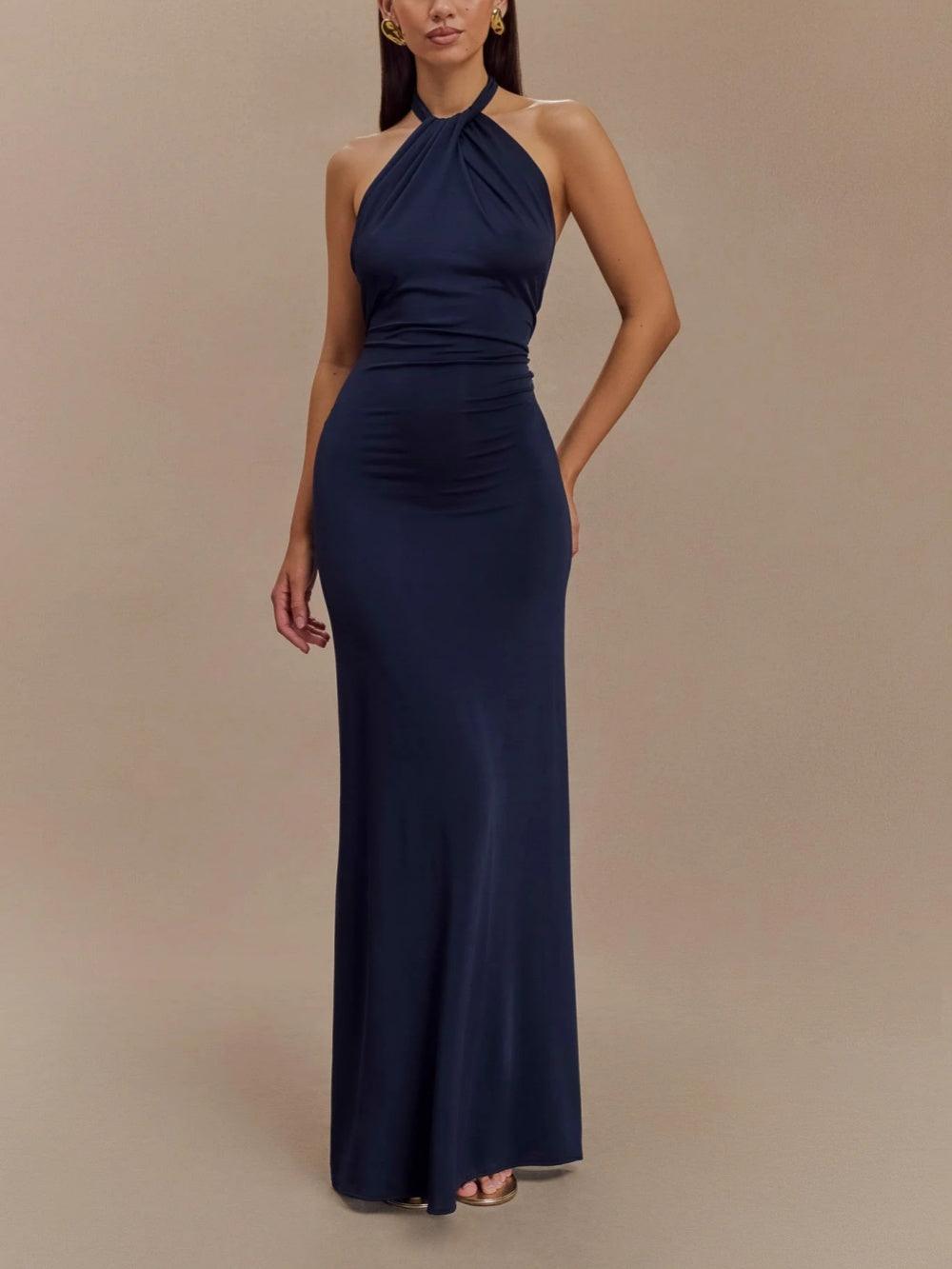 Aria | Slinky Halter Maxi Dress | Navy / XS | Toronty Ottawa