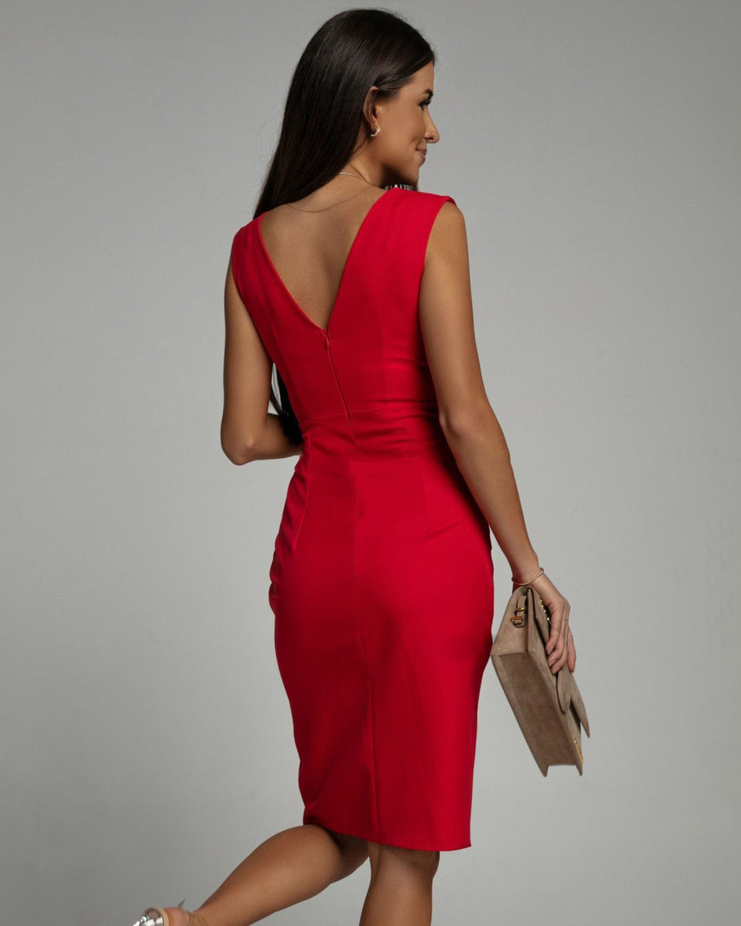 Allure™ | Sculpted V-Neck Slit Gown | Red / S | Toronty Ottawa