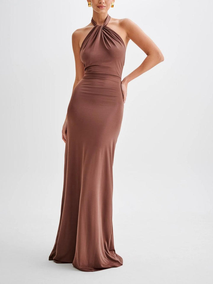 Aria | Slinky Halter Maxi Dress | Brown / XS | Toronty Ottawa