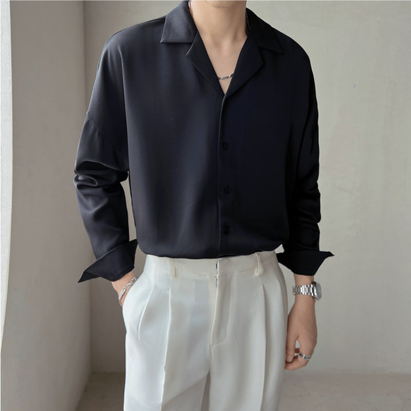 Beaumont™ | Men’s British Cuban Collar Relaxed Shirt | Black / S(US)/M(Japan) | Toronty Ottawa