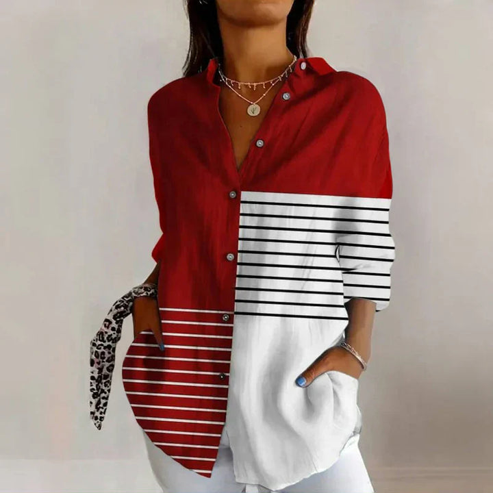 Jenna – Light Cotton Everyday Blouse | White-Red / S | Toronty Ottawa