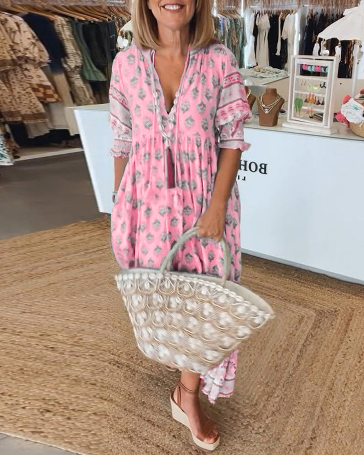 Carmela | Printed V-Neck Summer Dress | Pink / S (8-10) | Toronty Ottawa