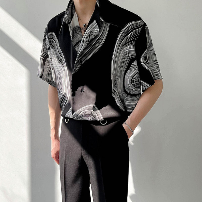 Verdanza™ | Men’s Geometric Drape Short Sleeve Shirt | White / M | Toronty Ottawa