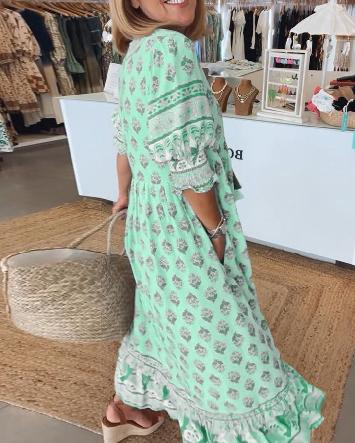 Carmela | Printed V-Neck Summer Dress | Blue / S (8-10) | Toronty Ottawa
