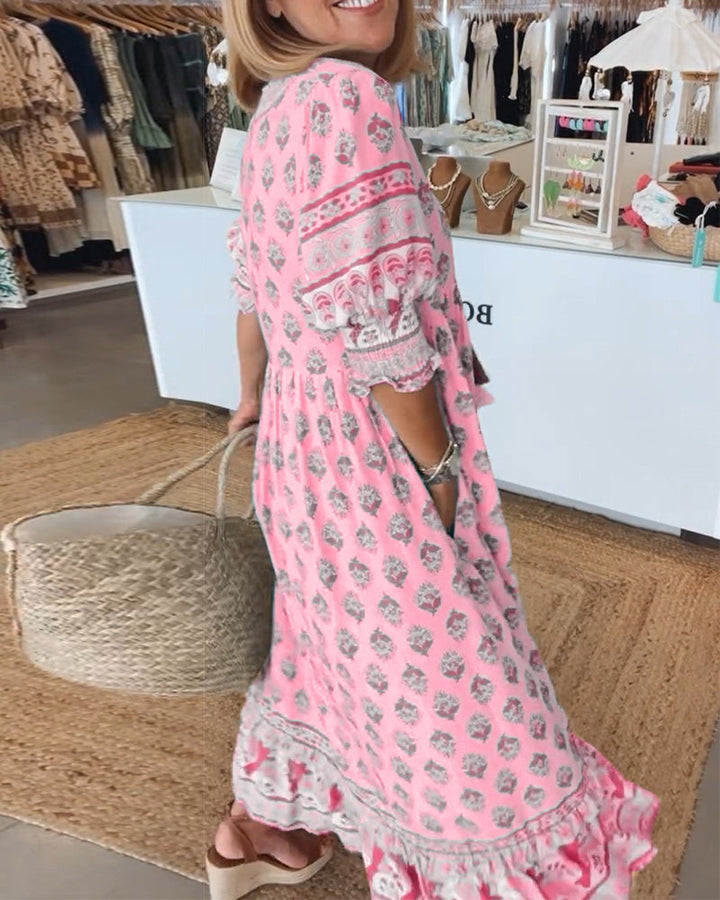 Carmela | Printed V-Neck Summer Dress | Blue / S (8-10) | Toronty Ottawa