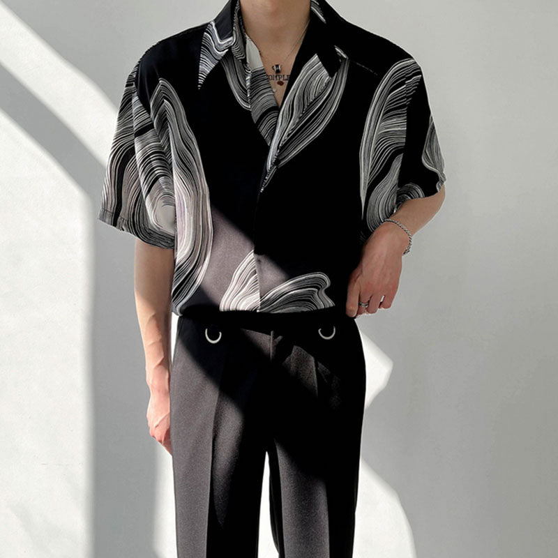 Verdanza™ | Men’s Geometric Drape Short Sleeve Shirt | White / M | Toronty Ottawa