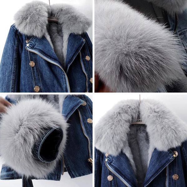 Margaux Luxe Lined Fox Fur Denim Coat | Dark Blue / XS | Toronty Ottawa