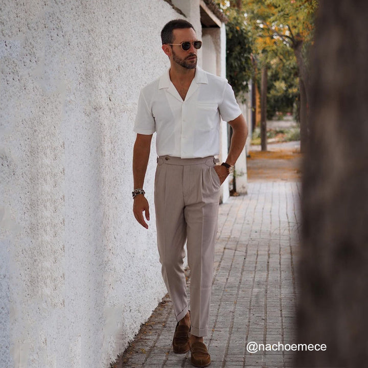 Galvano™ | Men’s Wide Cuban Collar Stretch Shirt | Green / XS(US)/M(Japan) | Toronty Ottawa