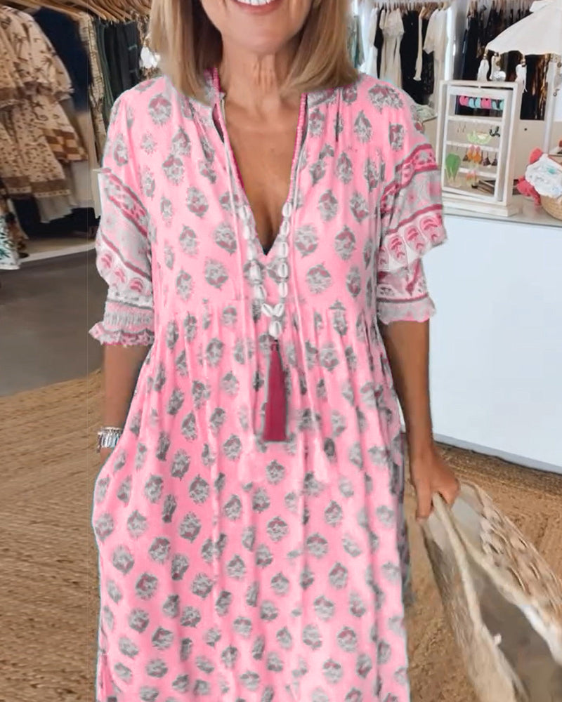Carmela | Printed V-Neck Summer Dress | Blue / S (8-10) | Toronty Ottawa