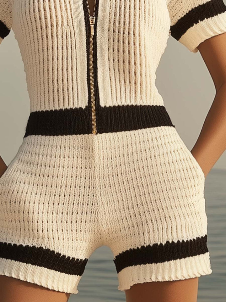 ZyraFlex™ | Women’s Zip-Front Knit Shorts Jumpsuit | Jumpsuit / White / S | Toronty Ottawa