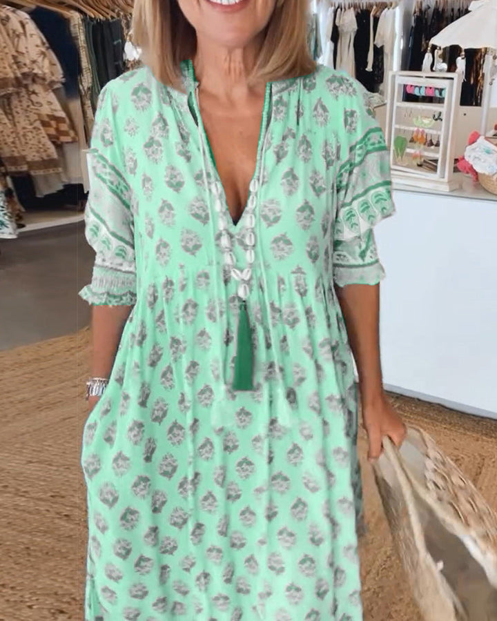 Carmela | Printed V-Neck Summer Dress | Blue / S (8-10) | Toronty Ottawa