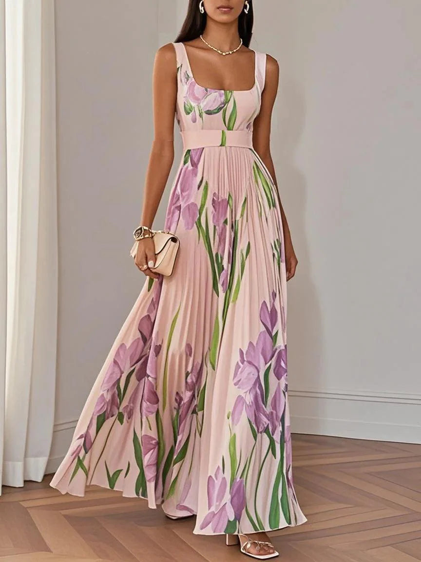 Seraphina | White Pleated Floral Chiffon Maxi Dress | Pink / XS | Toronty Ottawa
