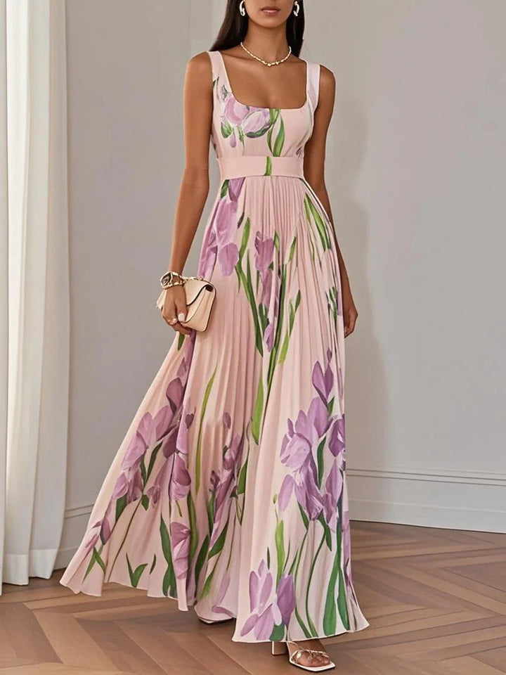 Seraphina | White Pleated Floral Chiffon Maxi Dress | Pink / XS | Toronty Ottawa