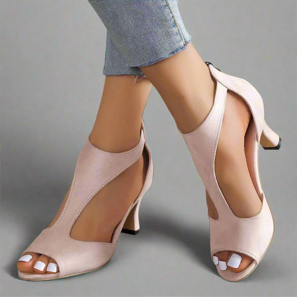 Sienna – Elegant Zip-Up Heeled Sandals | Pink / 5 | Toronty Ottawa
