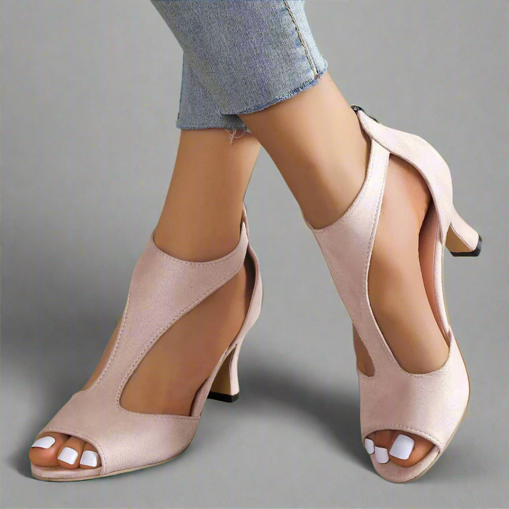 Sienna – Elegant Zip-Up Heeled Sandals | Pink / 5 | Toronty Ottawa
