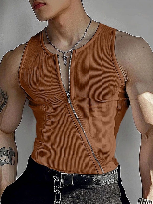 AxelEdge™ | Men’s Asymmetrical Zip-Up Tank Top | Brown / S | Toronty Ottawa