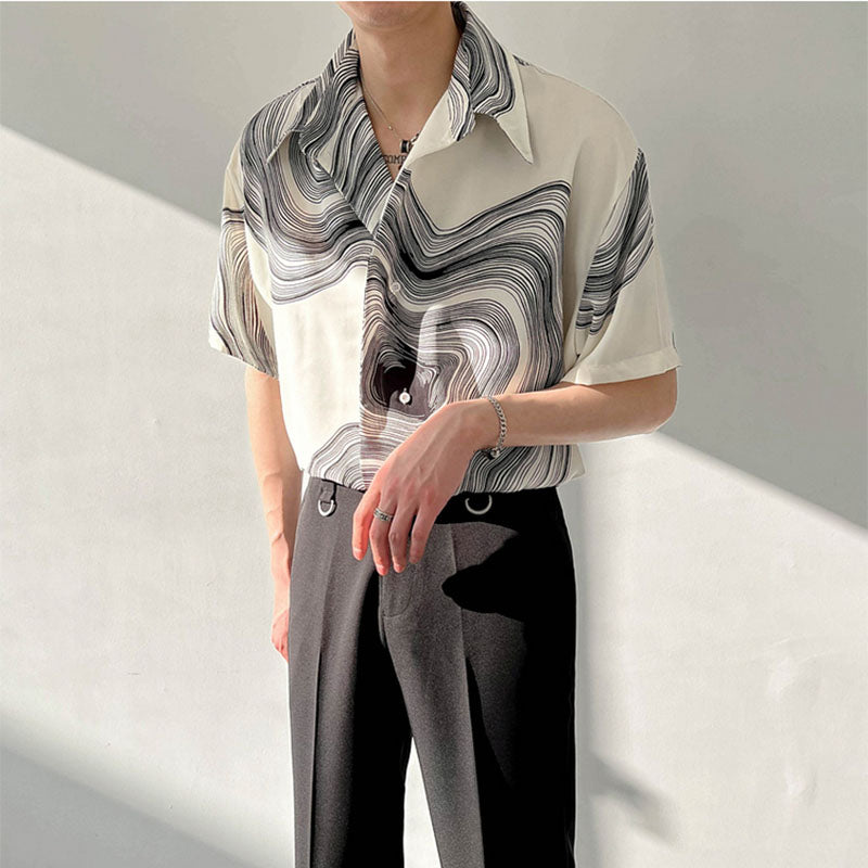 Verdanza™ | Men’s Geometric Drape Short Sleeve Shirt | White / M | Toronty Ottawa