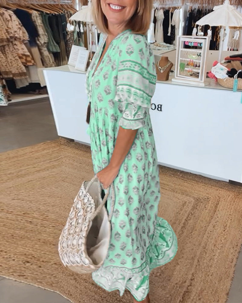 Carmela | Printed V-Neck Summer Dress | Blue / S (8-10) | Toronty Ottawa