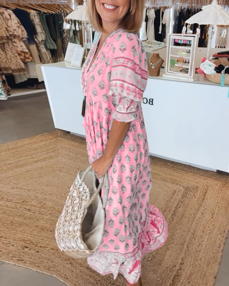 Carmela | Printed V-Neck Summer Dress | Blue / S (8-10) | Toronty Ottawa