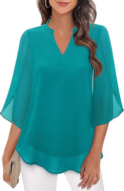 Olivia – Flowing Split-Sleeve Blouse | Teal / S | Toronty Ottawa