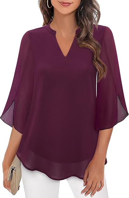 Olivia – Flowing Split-Sleeve Blouse | Burgundy / S | Toronty Ottawa