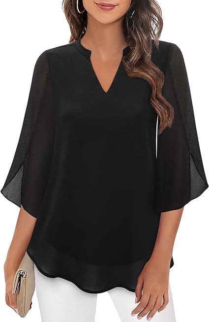 Olivia – Flowing Split-Sleeve Blouse | Black / S | Toronty Ottawa