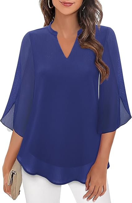 Olivia – Flowing Split-Sleeve Blouse | Blue / S | Toronty Ottawa