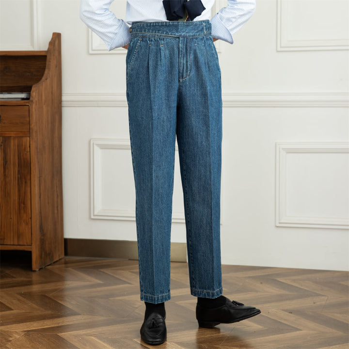 Hadleigh™ | Men’s Retro High-Waist Slim Denim Pants | Navy Blue / 29 | Toronty Ottawa